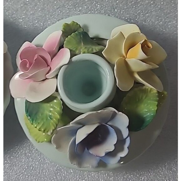 2x Vtg Thorley Staffordshire England Bone China Porcelain Floral Candle Holders - Picture 6 of 7